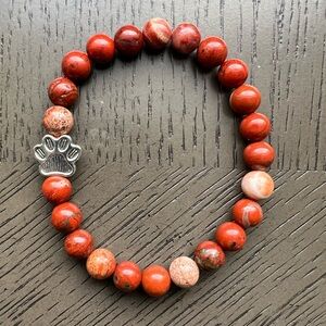 Red jasper with paw accent bracelet 8mm SIZE 6.5-7.25’